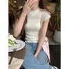 Spice Girl Hollow Knitted Short Sleeve Spring and Summer Slim Shoulder Fashion Versatile Pure Thin Top Age Reduction T