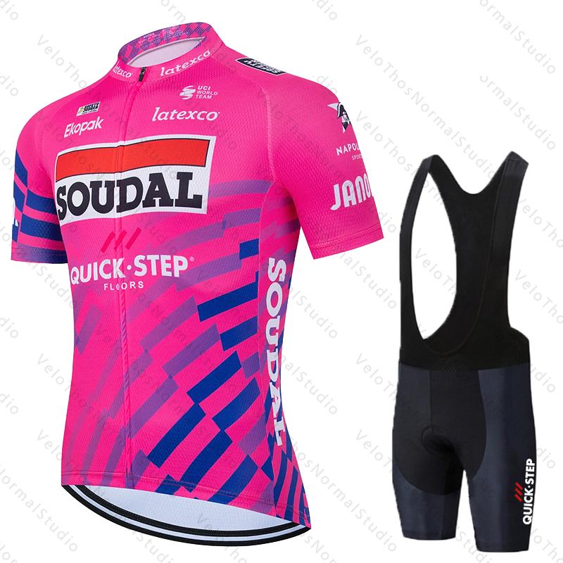 Quick Step Cycling Jersey Set Short Sleeve and Bib Shorts Pro Race Bicycle MTB Ropa Maillot Cycling Clothes Quick-drying