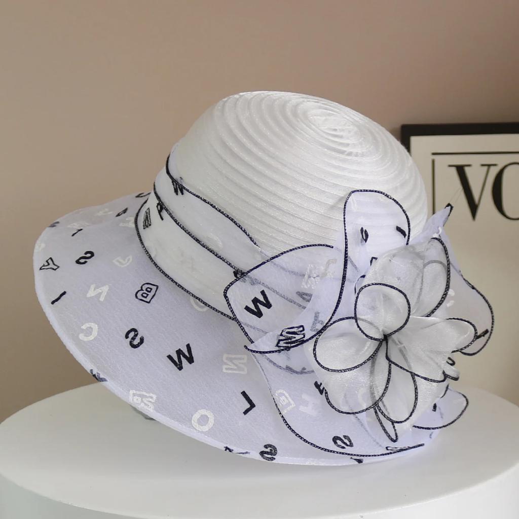 New Fashion Ladies Fascinators Millinery Church Hat Elegant Bow Wide Brim Bucket Hats Kentucky Derby Fedora Women Summer Sun Cap