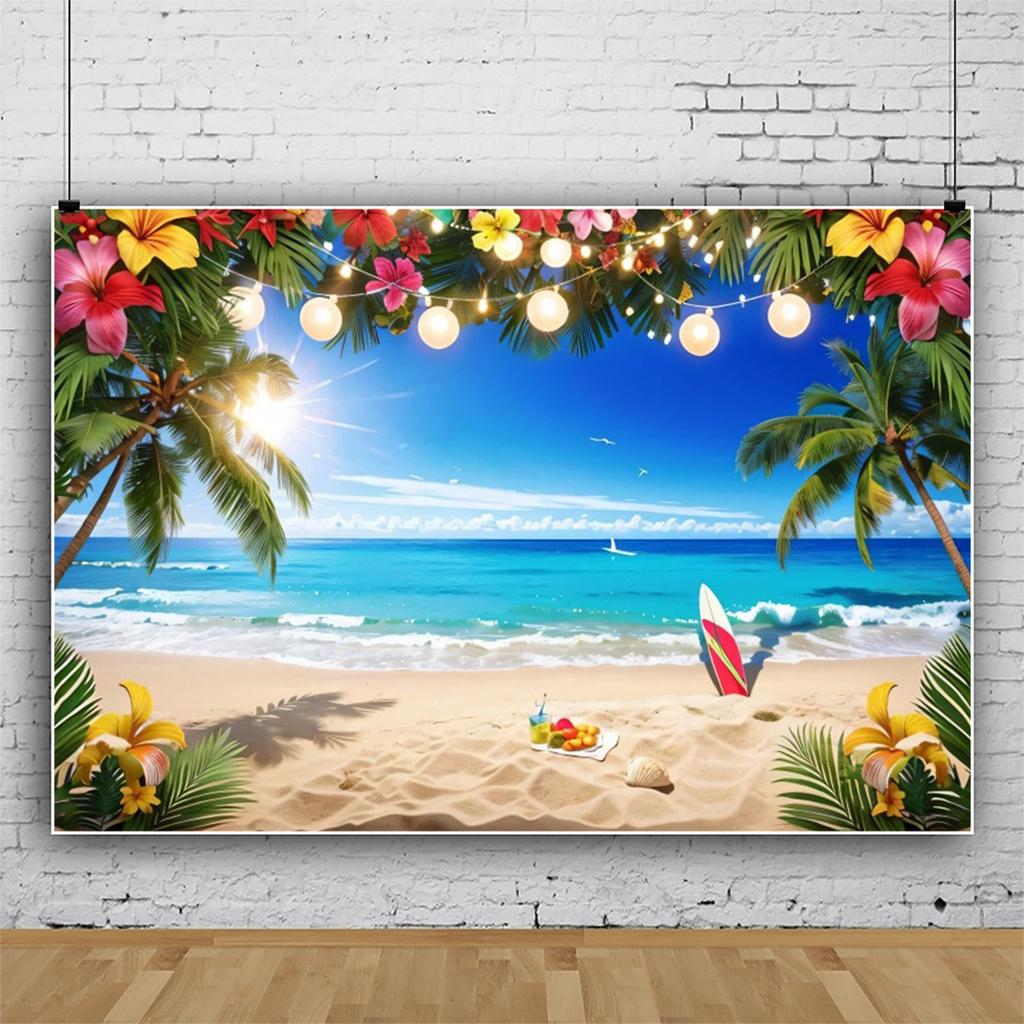 Summer Beach Hawaiian Background Tropical Floral Surfboard Aloha Sea Birthday Holiday Party Decoration Banner Photography Props