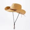 Men Women Outdoor Wide Brim  Straw  Panama Sun Hats Cowgirl Western Cowboy Fishing  Hat with Feather Belt Summer Beach
