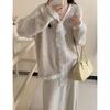 V-neck Lace Splicing Sweater Two-piece Set Autumn and Winter Loose Skirt + Bow Tie-up Pullover Knitted Sweater Set