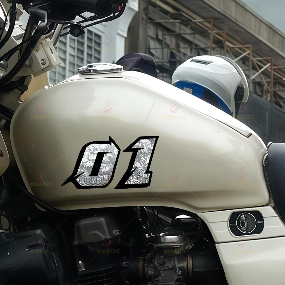 2PCS Honeycomb Arabic Numerals Silver Carbon Fiber Motorcycle Sticker Waterproof for Helmet Front Fairing Scooter Vinyl Decals