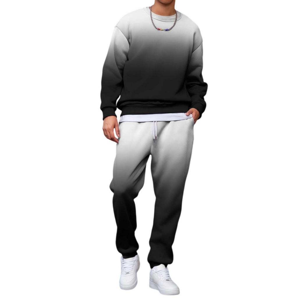 Men's Gradient Print Sweatshirt and Jogger Pants Set - Loose Fit Casual Two-Piece Outfit