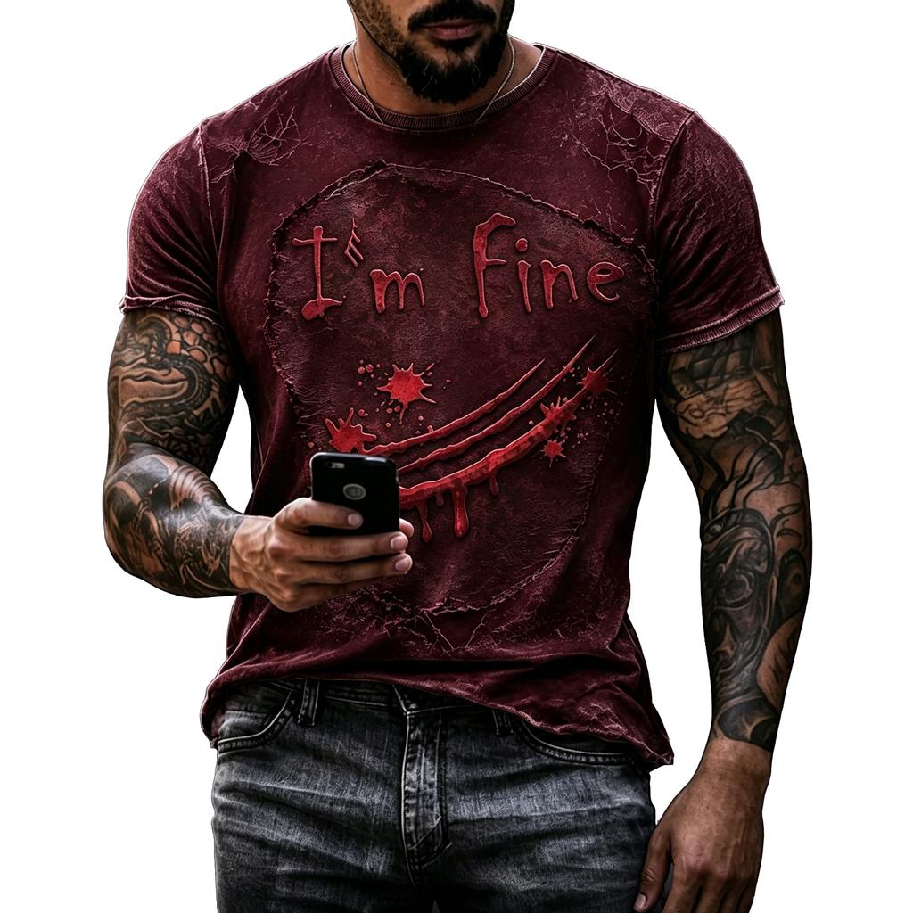 Men's Halloween Printed Round Neck Short Sleeve T-Shirt for Holiday Party and Costume