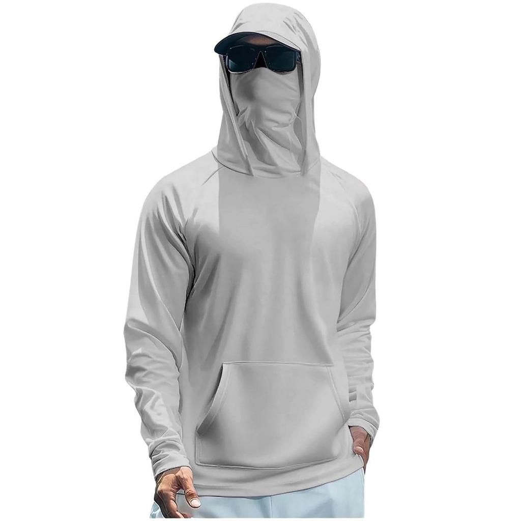Lightweight Long Sleeve Hooded Shirt with Integrated Face Cover Sun Loose Fit Guard Pullover Top for Outdoor Activities