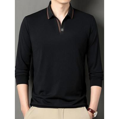 Herren Polo Frühling und Herbst Langarm T-Shirt Herren V-Ausschnitt Einfaches Business Jugend Lose Große Größe Papa Wear