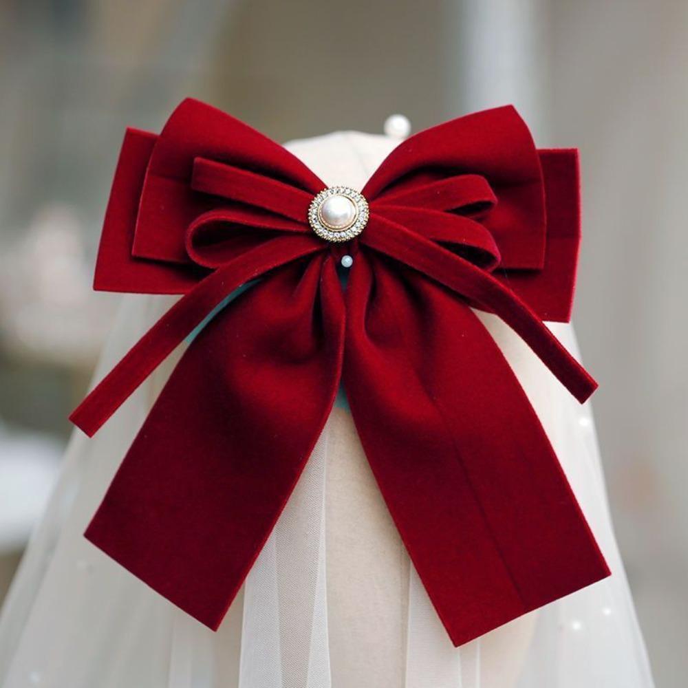 

Velvet Black Bow Hairpins Big Bowknot Headwear Sweet Barrette Christmas Hair Accessories червоний