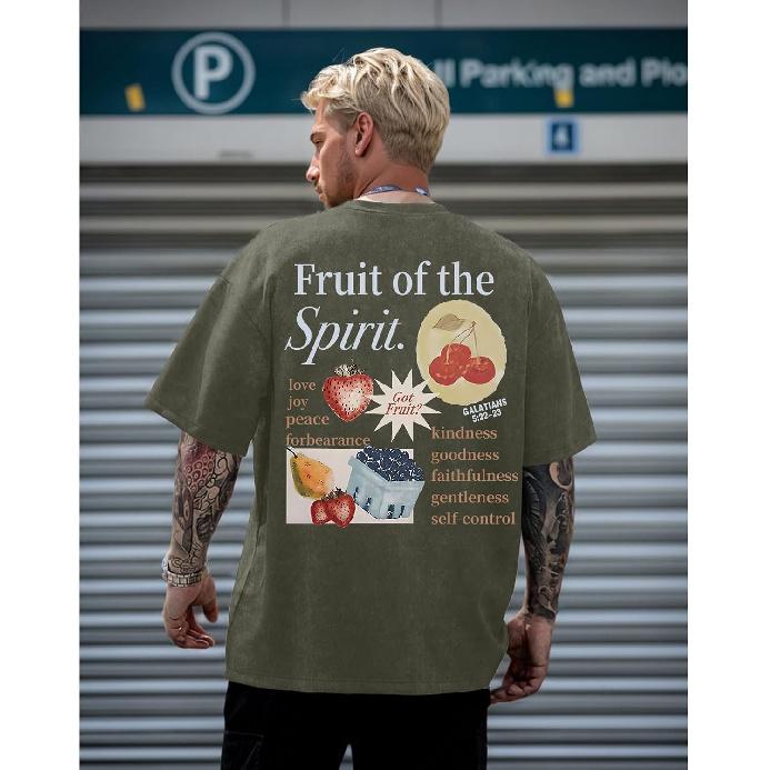 Christian Fruit of The Spirit Shirt for Men Jesus Religious Shirts Oversized Graphic Tees Acid Wash God T-Shirt Tops