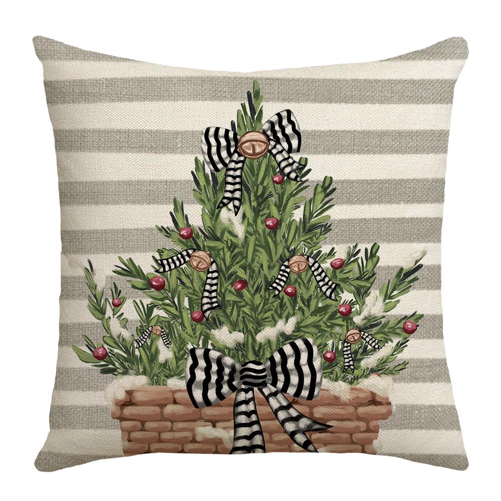 Christmas Pillow Cover Simple Snowman Linen Letter Print Sofa Cushion Home Pillow Cover