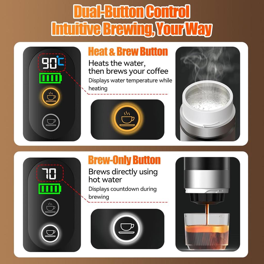 Portable Outin espresso machine coffee machine, 3-in-1 travel coffee maker, electric heater, rechargeable 12V coffee maker