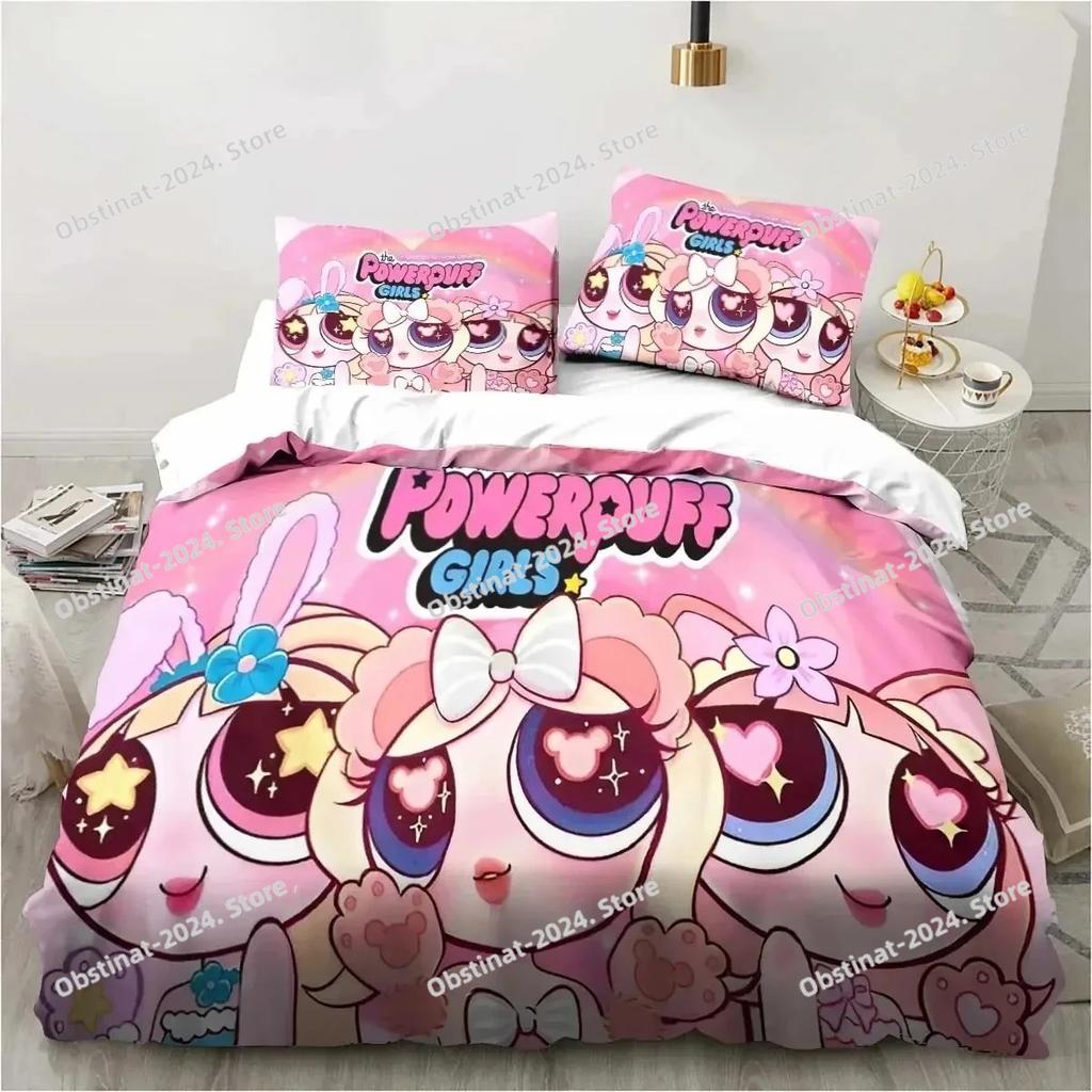 Down Duvet Cover Cartoon T-The Powerpuff Girls Bedding Sets - Anime Cosplay Cute Queen King Size Double Bed Full Size Gifts