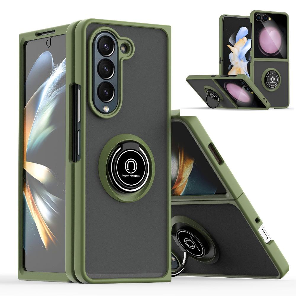 Matte Shockproof Car Ring Holder Phone Case For Samsung Galaxy Z Fold 7 6 5 4 3 Z Flip 7 6 5 4 3 Armor Hard Cover