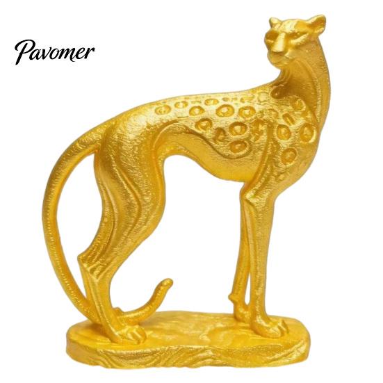 Gold Leopard Statue 3D Printed Cheetah Ornament, Modern Standing Sculpture, Decorative Minimalist Living Room Art Animal Figurine with Stable Base for