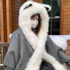 Windproof Plush Vixen Ear Beanie Hat Thicken Hooded Scarf Cute Integrated Cap Scarf  Outdoor