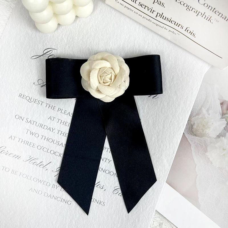 New Black Bowtie Ribbon Bow Brooch Fabric Camellia Flower Brooch Pins Vintage Wedding Party Brooches For Women Accessories