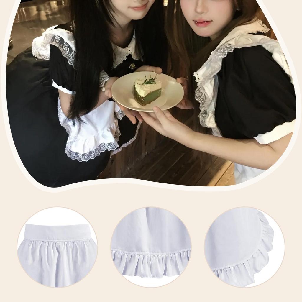 Women Waist Apron Fashion Multiuse with Ruffled Edges for Kitchen Coffee Shop