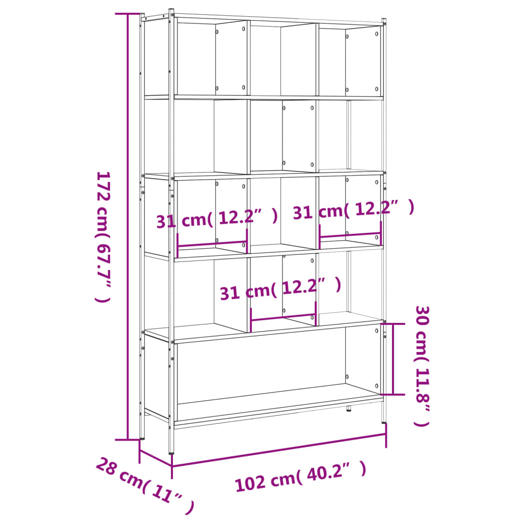 Bookshelf Smoked Oak 102x28x172 cm Engineered Wood