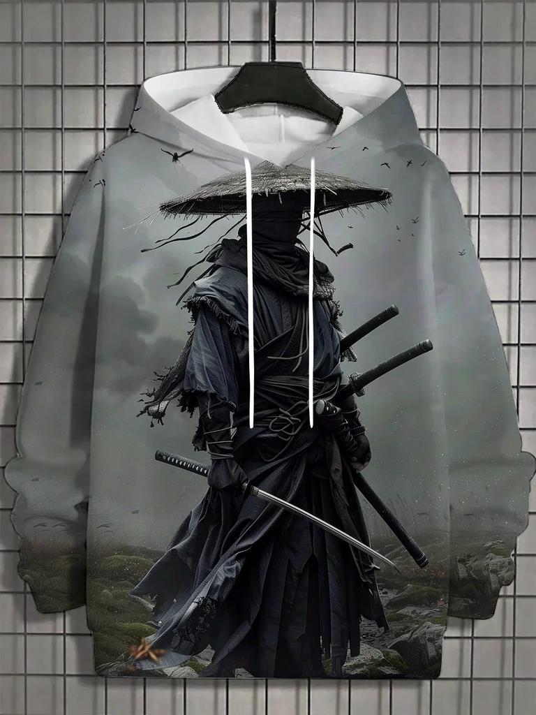 2025 Autumn New Men's 3D Japanese Samurai Print Hoodie Men's and Women's Casual Fashion Men's Hoodie Street Men's Tops