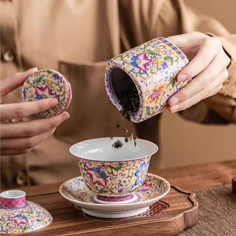 Chinese Keramische Thee Caddy Beschilderde Sieradenkistje Huiszegel Snoep Noten Koffiebonen Bewaarpot Keukencontainer Huisdecoratie