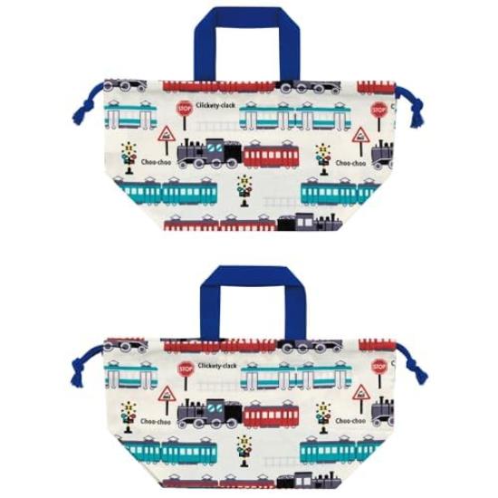 Skater TRAIN 24 Antibacterial Dishwasher Safe Soft Lid Tight Lunch Box Oval Lunch Box 360ml Trio Set Lunch Drawstring Bag Train Kids Children