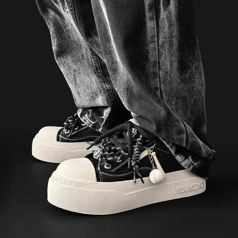 New Men's Denim Blue Chunky-Sole Sneakers Spring Fashion Versatile Oversized Canvas Shoes Niche Styles Couples' Pairs