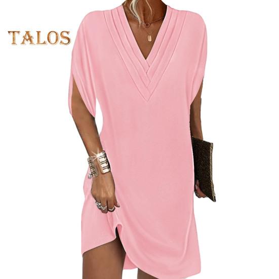 Dámské šaty s výstřihem do V plisovaný rukáv napůl netopýří Jednobarevné Volné Měkké Prodyšné Dojíždění nad kolena Mini