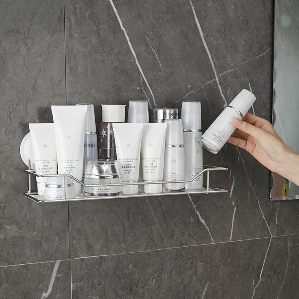 Toilet Suction Cup Storage Rack No Drilling Bathroom Kitchen Storage Box Wall Mounted Makeup Shelves Shower Gel Organizer Holder