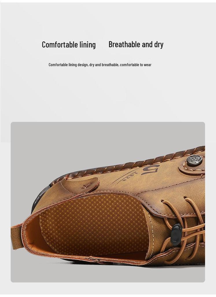 2025 Autumn Handmade Men's Large Size Casual Leather Slip-on Moccasins