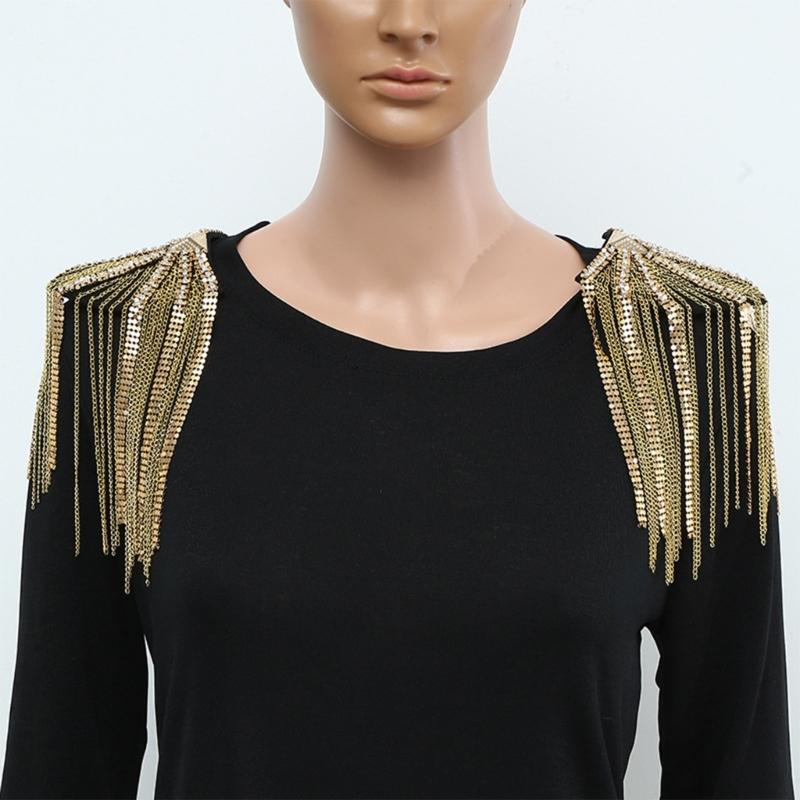 Metal Fringed Epaulettes Cloth Stickers Decoration for Women's Gift Gold /Silver Ultra-flashing Brooch Badge