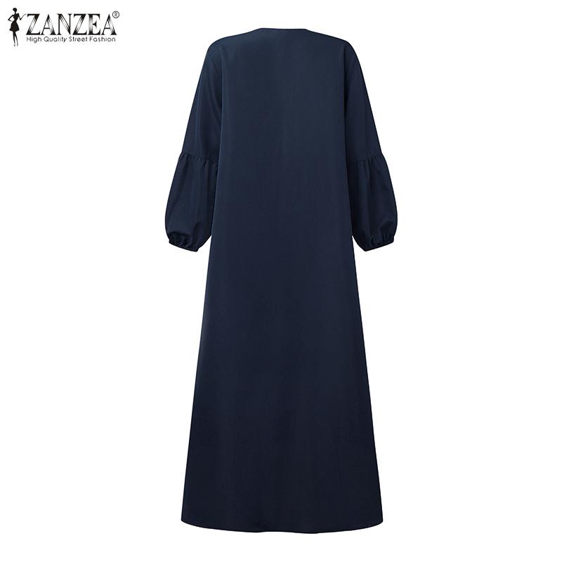 ZANZEA Women Casual O-neck Loose Long Sleeve Floral Embroidery Dress