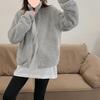 Cardigan da Donna Double-Sided in Coral Velvet con Collo Alto - Caldo, Ampio, Giacca in Pile Monocolore per Autunno/Inverno
