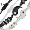Vintage Bracelets 2Pcs Couple 2 Matching Yin Yang Hand Knitted Unisex Men Women Shiny Rhinestones Adjustable for Valentines Day Tai Chi