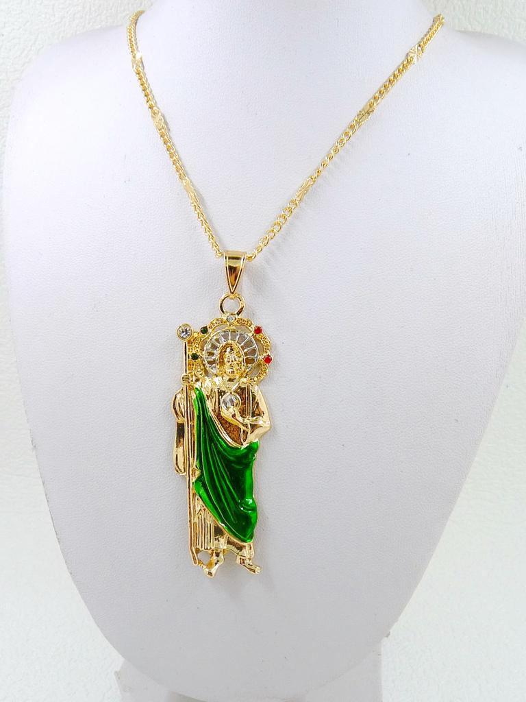 14K Gold Plated Green St. Judas St. Jude Pendant Necklace