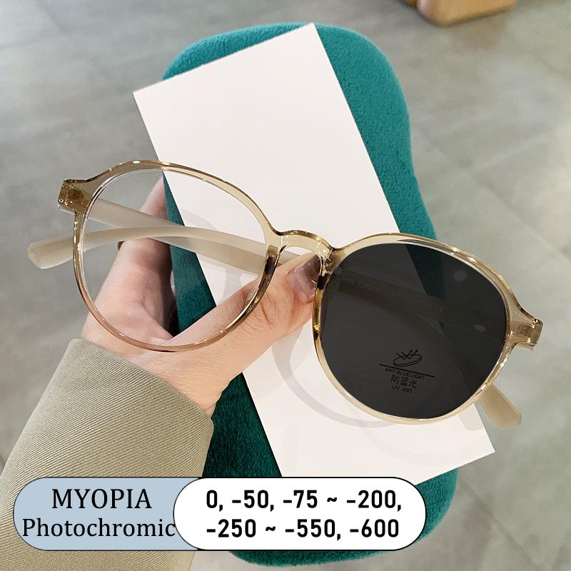 Women TR90 Round Frame Blue Light Blocking Prescription Glasses Photochromic Custom Eyeglasses Brand Design Optical