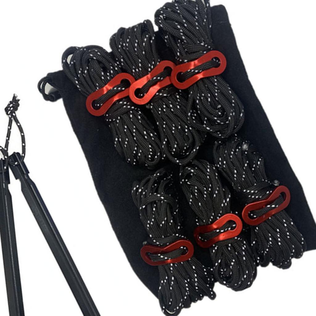 Zeltseile Hering Schnallen Reflektierende Seile Set mit Aufbewahrungstasche für Outdoor-Camping Schwarz