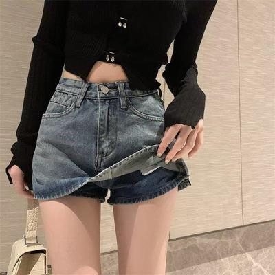 Saia jeans de cintura alta evasê Sweet & Spicy - Saia curta justa com cobertura de quadril feminina primavera 2024
