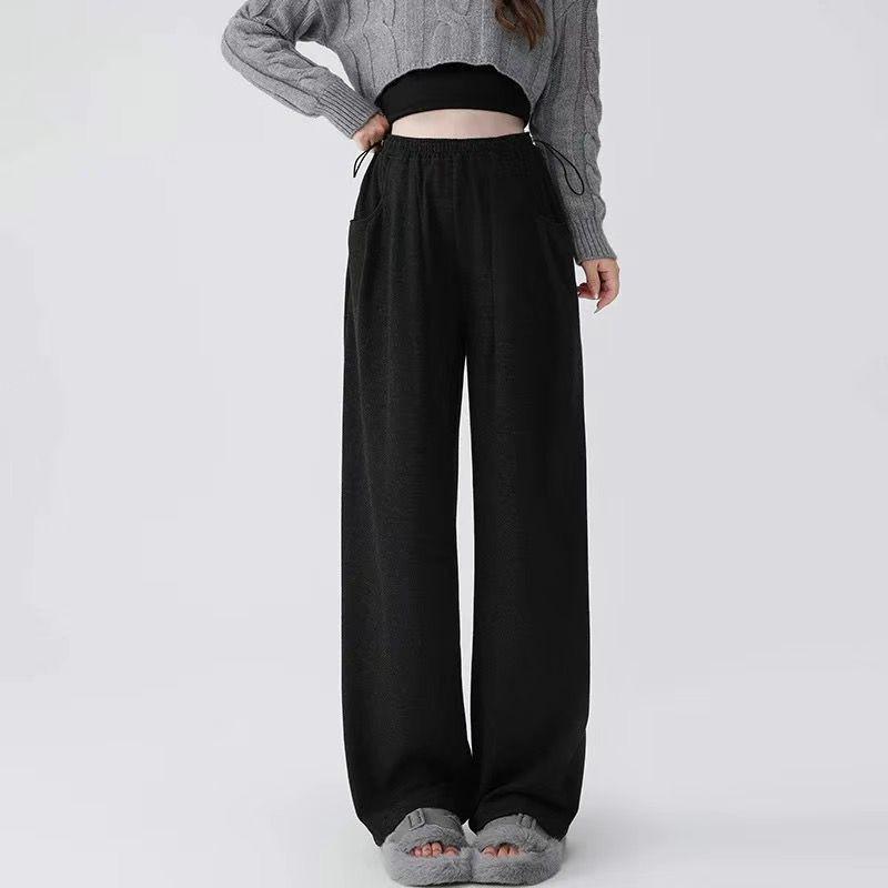 Umstandsmode Weitbeinige Samthose: Gemütliches Design mit seitlichem Kordelzug für Herbst/Winter, ideal sowohl für vor als auch nach der Schwangerschaft.