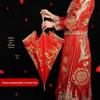 Bright Red Embroidered Bridal Wedding Umbrella with Lace Edge and Long Handle