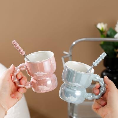 Colorful Nordic Pearl Ceramic Cup High Value Water Cup Niche Mug Girl Heart Coffee Cup with Spoon Personality Cup