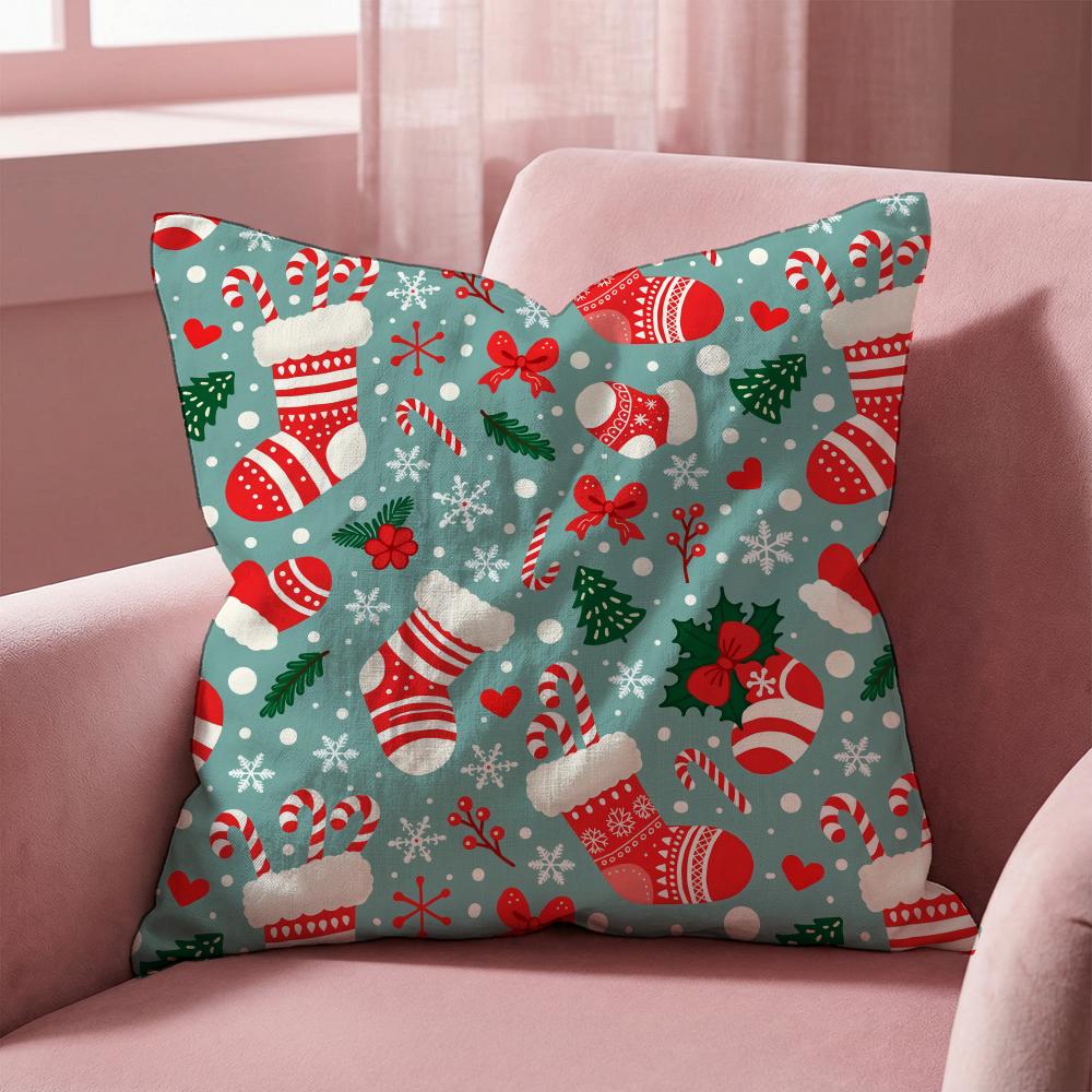 Christmas tree bells snowman Cushion Cover Multi-Scene Pillow Cover for Home & Car - Reversible, Soft & Durable for Daily Use