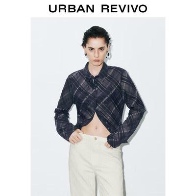 UR 2025 Autumn Women's Retro Plaid Button-Front Shirt