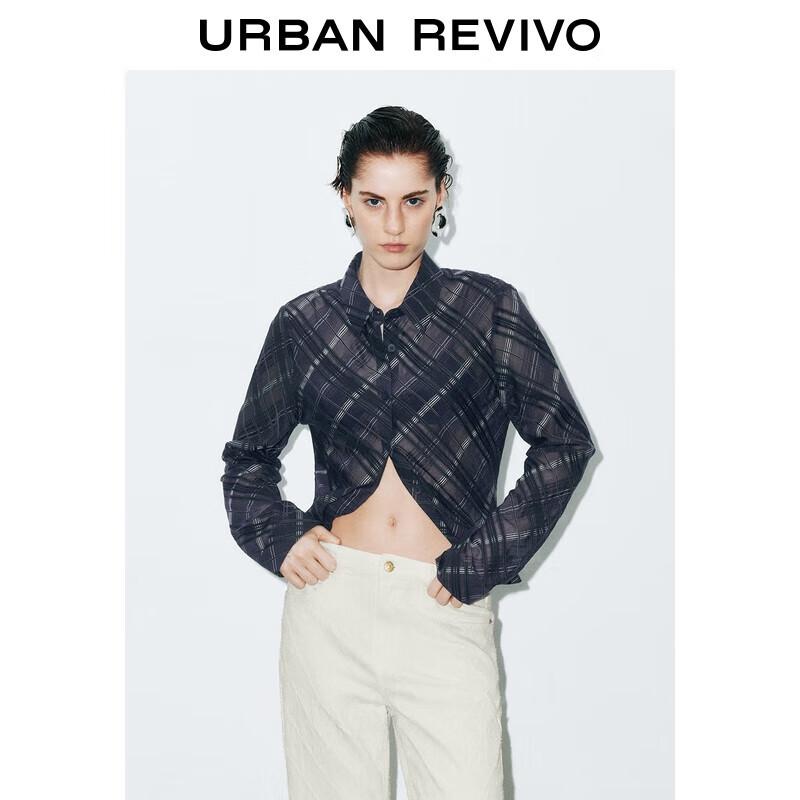 UR 2025 Autumn Women's Retro Plaid Button-Front Shirt