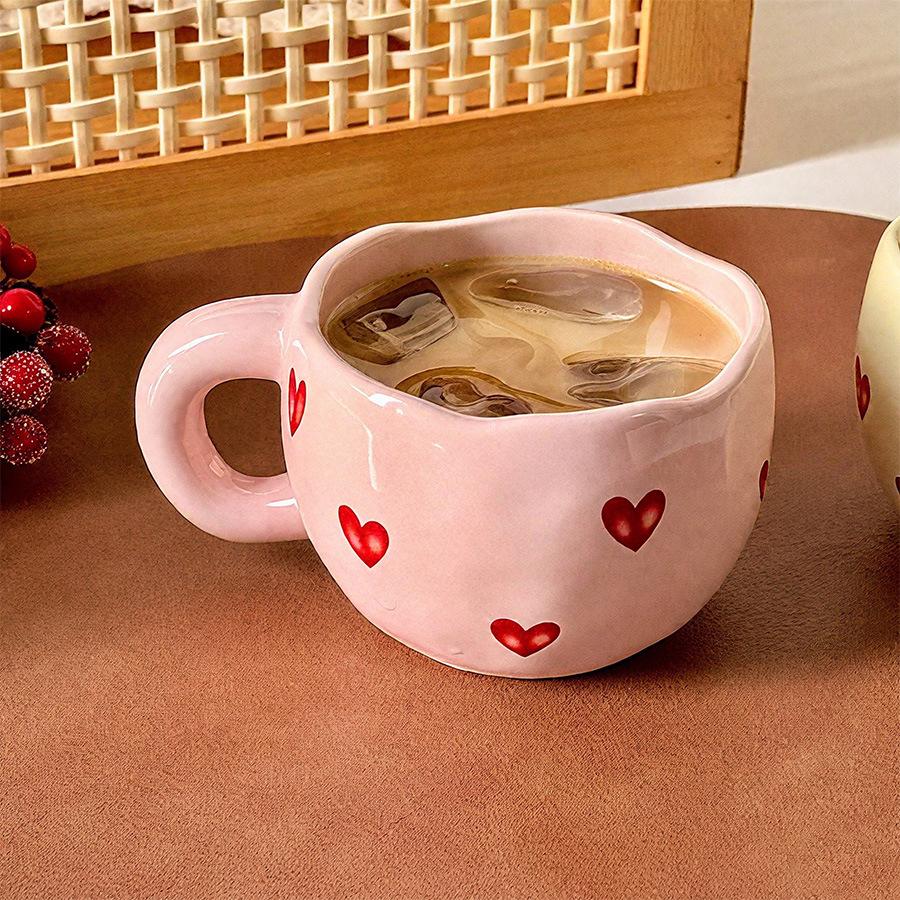 Romantic Heart Print Ceramic Mug Adorable Heat-resistant Coffee Milk Tea Cup for Home Office Ideal Birthday Gift