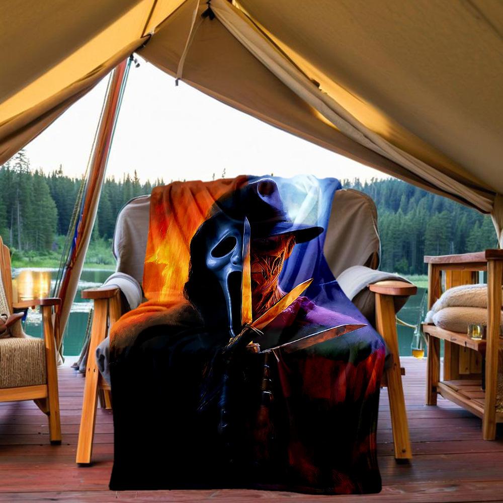 1 Stück Ghostface Messer Outdoor-Decke Leichtes Flanell, Weich & Warm, Ganzjahresnutzung für Sofa, Outdoor, Camping, Wohnzimmer, Büro, Stuhl