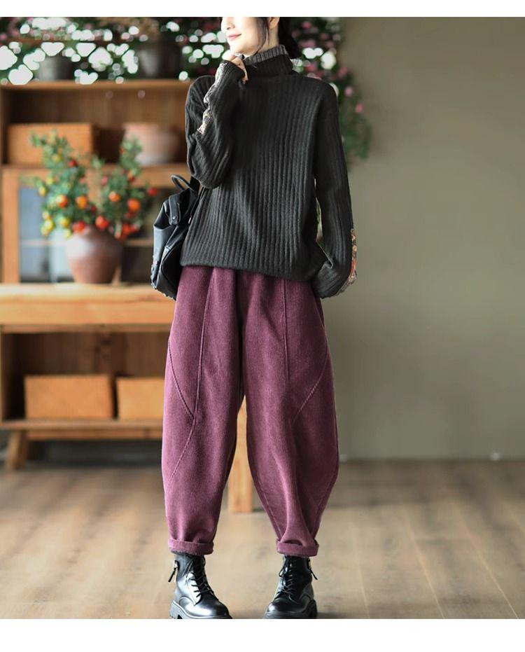 Women's Patchwork Chenille Harem Pants - Autumn/Winter 2024, Thickened Velvet for Warmth, Versatile Casual Slim Fit.