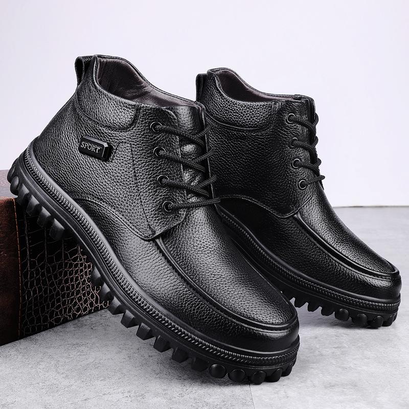 Pánské boty z pravé kůže Pohodlné teplé kotníkové zimní boty Obchodní kožené boty