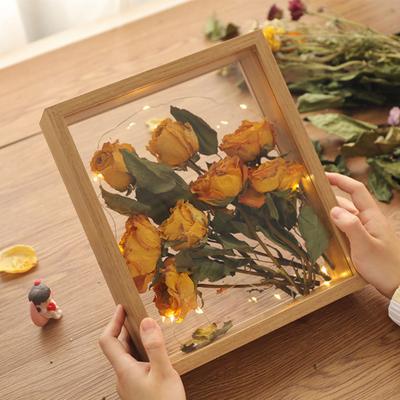 Cornice portafoto in legno Yousheng, espositore rustico da tavolo, trasparente, con doppia faccia, galleggiante, per esposizione di fiori secchi, fai da te