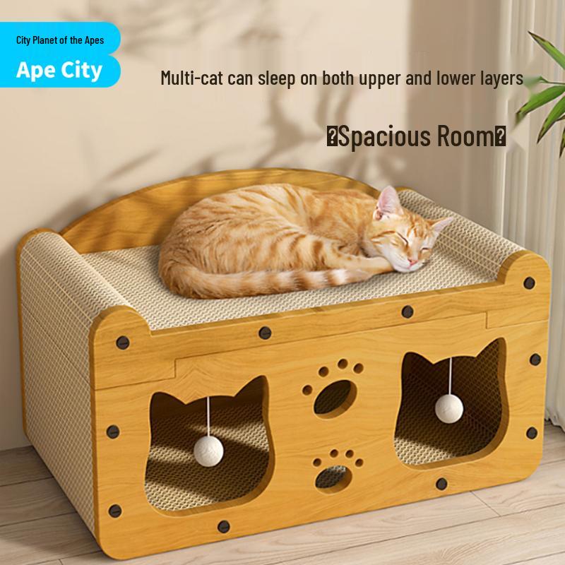 Vertical Cat Scratching Post and Bed - Wear-Resistant, All-Season Cat Claw Board & Winter Cat House with Toy