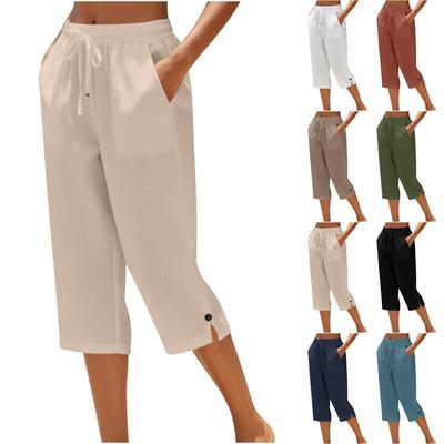 Women's -color Cotton And Linen Three-quarter Length Pants